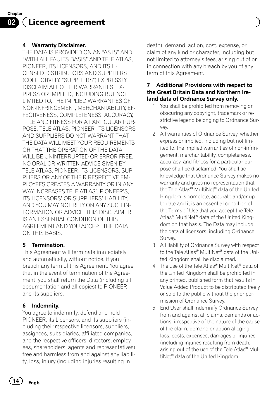 02 licence agreement | Pioneer CNSD-350FM User Manual | Page 14 / 32