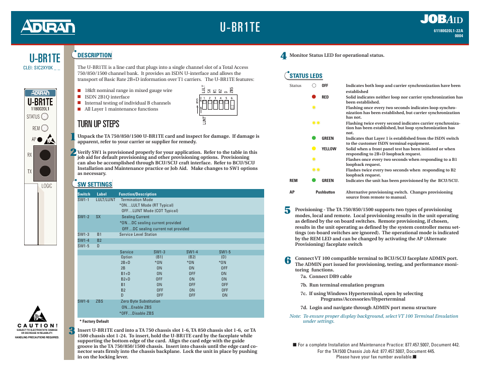 ADTRAN U-BR1TE User Manual | 2 pages