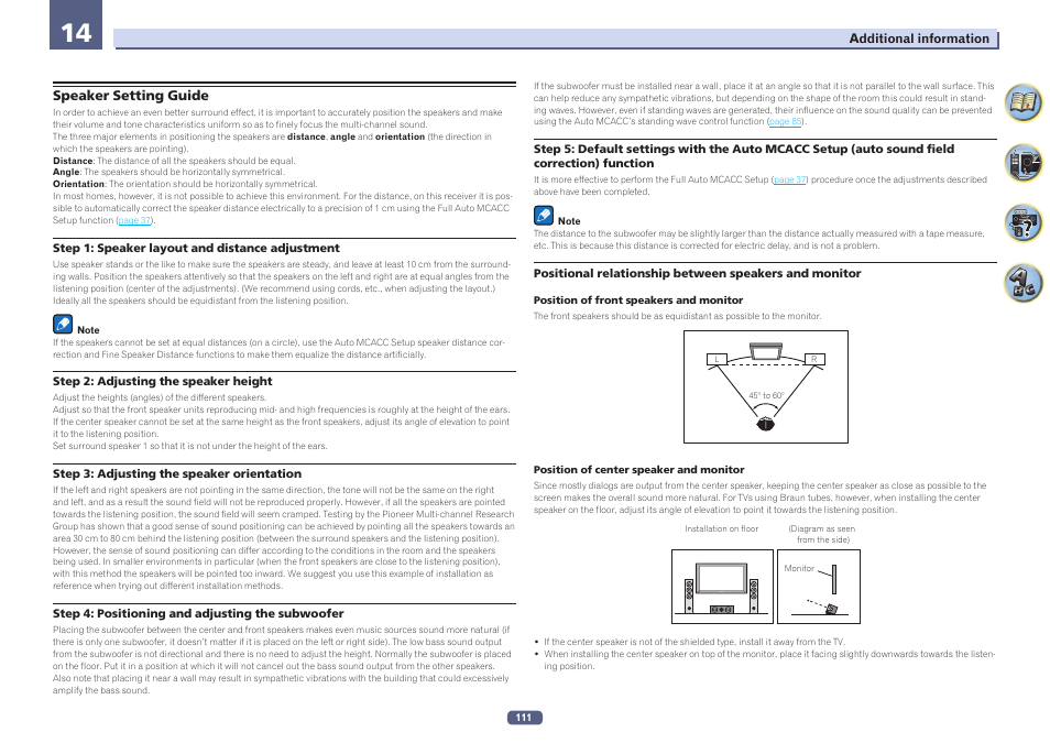 Speaker setting guide | Pioneer VSX-924-S User Manual | Page 111 / 123