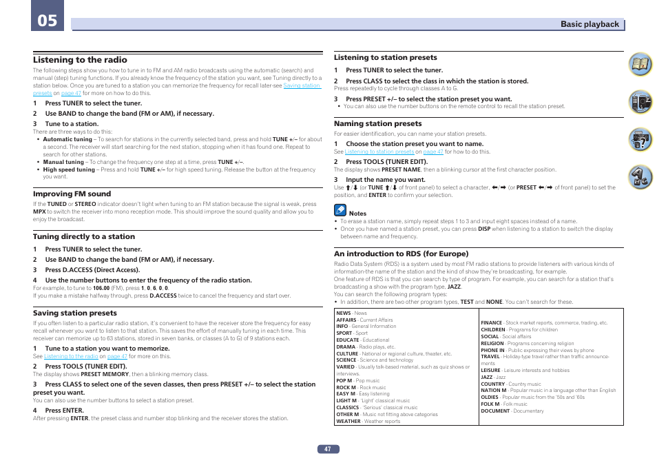 Listening to the radio | Pioneer VSX-924-S User Manual | Page 47 / 123