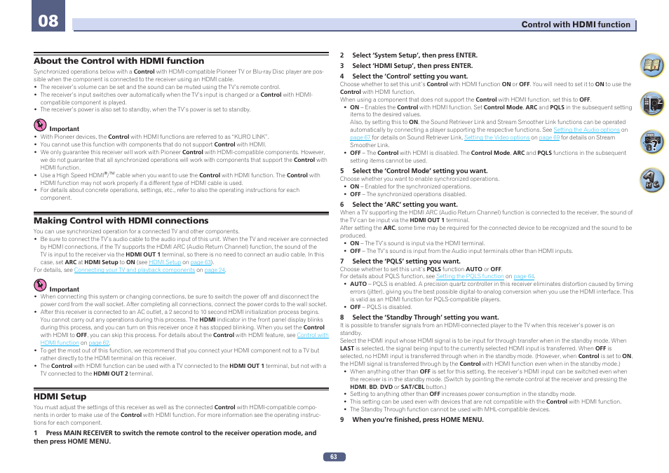 08 control with hdmi function | Pioneer VSX-924-S User Manual | Page 63 / 123