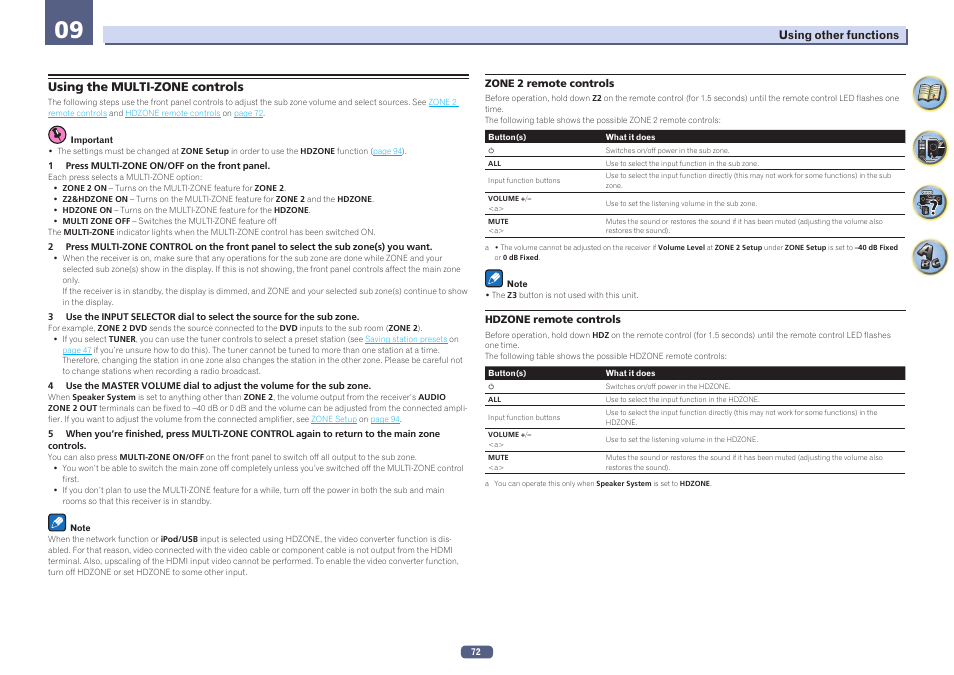 Using the multi-zone controls | Pioneer VSX-924-S User Manual | Page 72 / 123