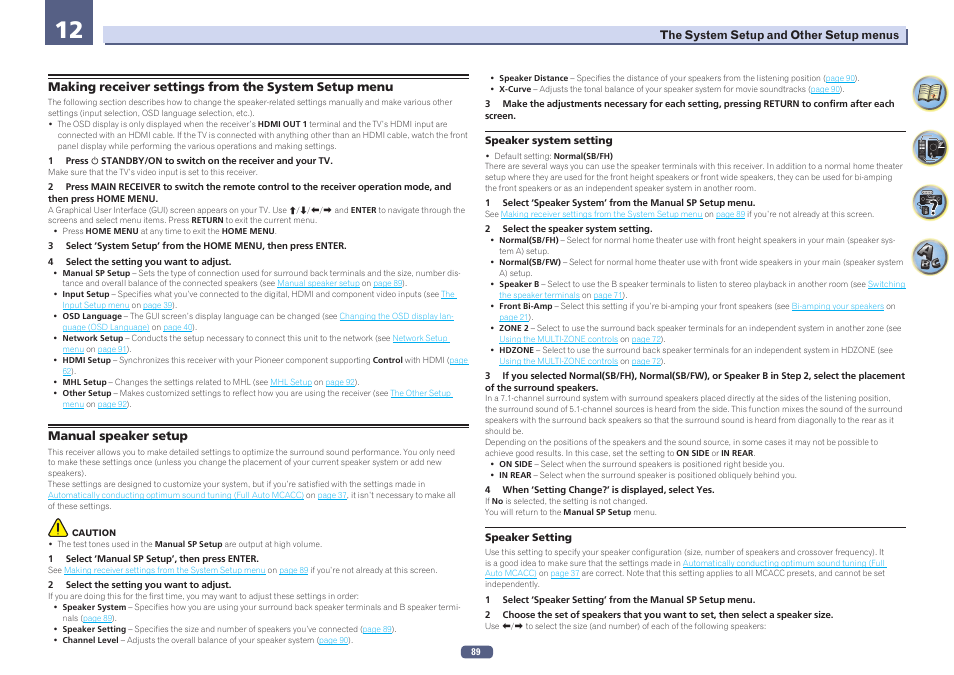 12 the system setup and other setup menus | Pioneer VSX-924-S User Manual | Page 89 / 123