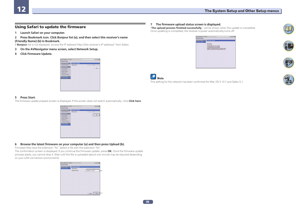 Using safari to update the firmware | Pioneer VSX-924-S User Manual | Page 96 / 123