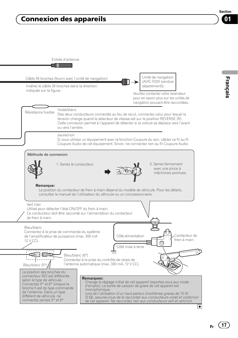 01 connexion des appareils, Français | Pioneer AVH-5300DVD User Manual | Page 17 / 76