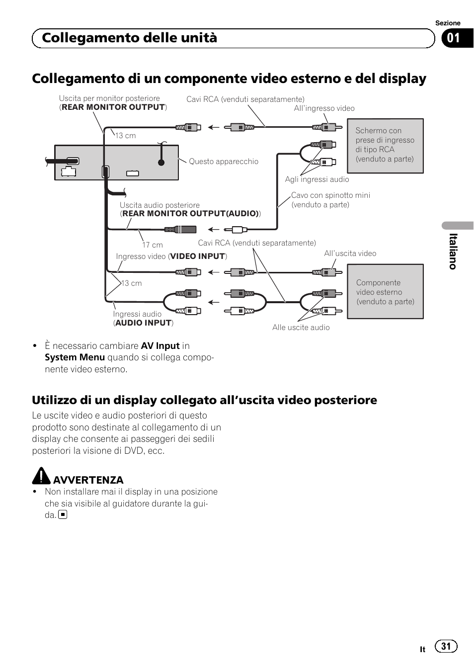 01 collegamento delle unità | Pioneer AVH-5300DVD User Manual | Page 31 / 76