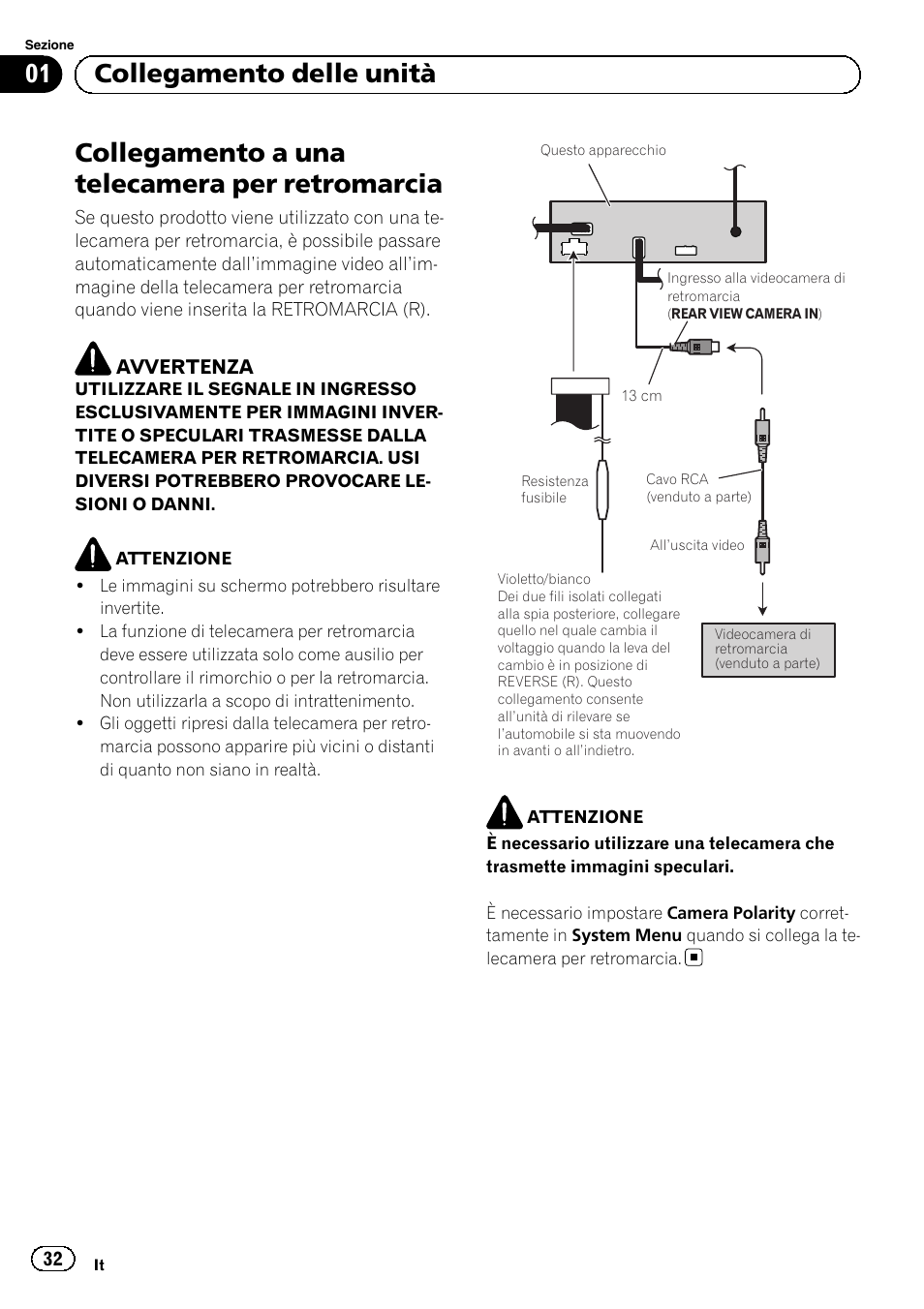 Collegamento a una telecamera per retromarcia, 01 collegamento delle unità | Pioneer AVH-5300DVD User Manual | Page 32 / 76