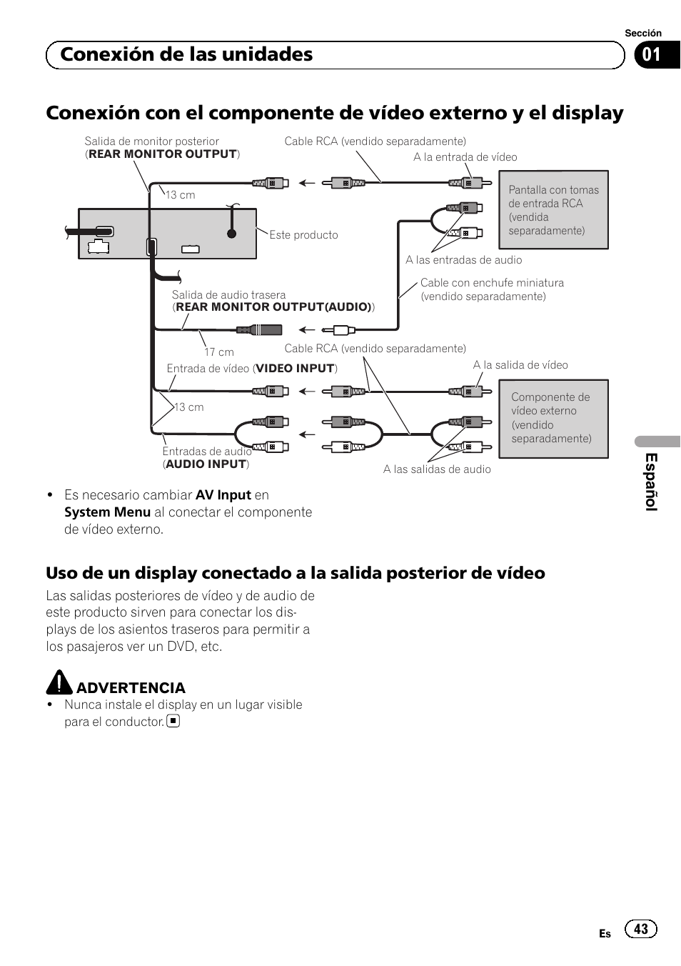 01 conexión de las unidades, Español | Pioneer AVH-5300DVD User Manual | Page 43 / 76