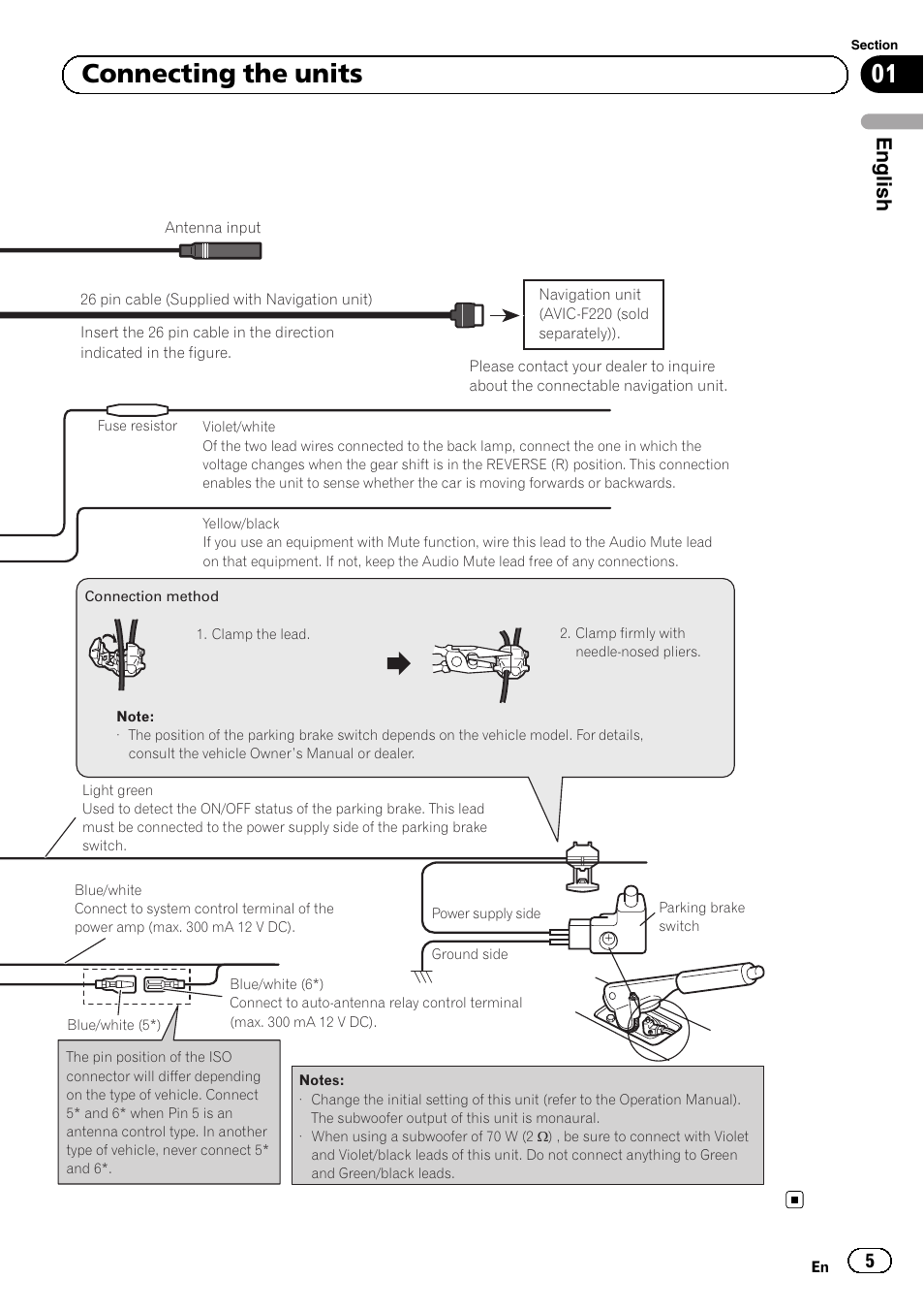 01 connecting the units, English | Pioneer AVH-5300DVD User Manual | Page 5 / 76
