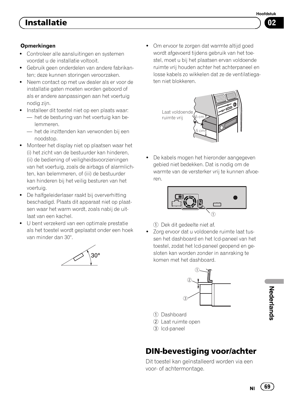 Din-bevestiging voor/achter, 02 installatie, Nederlands | Pioneer AVH-5300DVD User Manual | Page 69 / 76