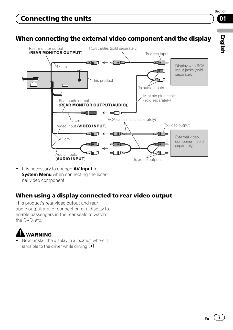 01 connecting the units, English | Pioneer AVH-5300DVD User Manual | Page 7 / 76