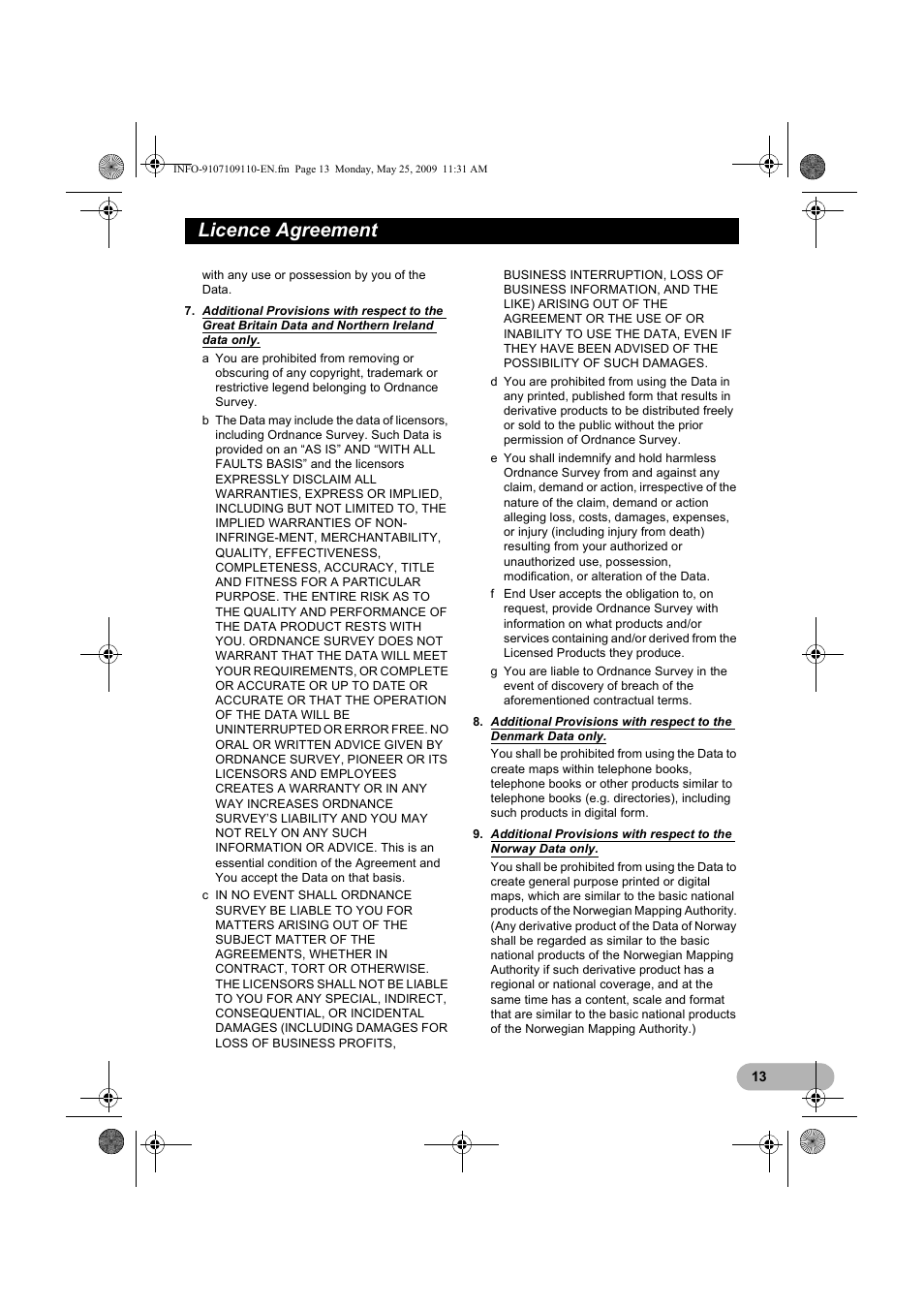 Licence agreement | Pioneer AVIC-F9110BT User Manual | Page 13 / 24