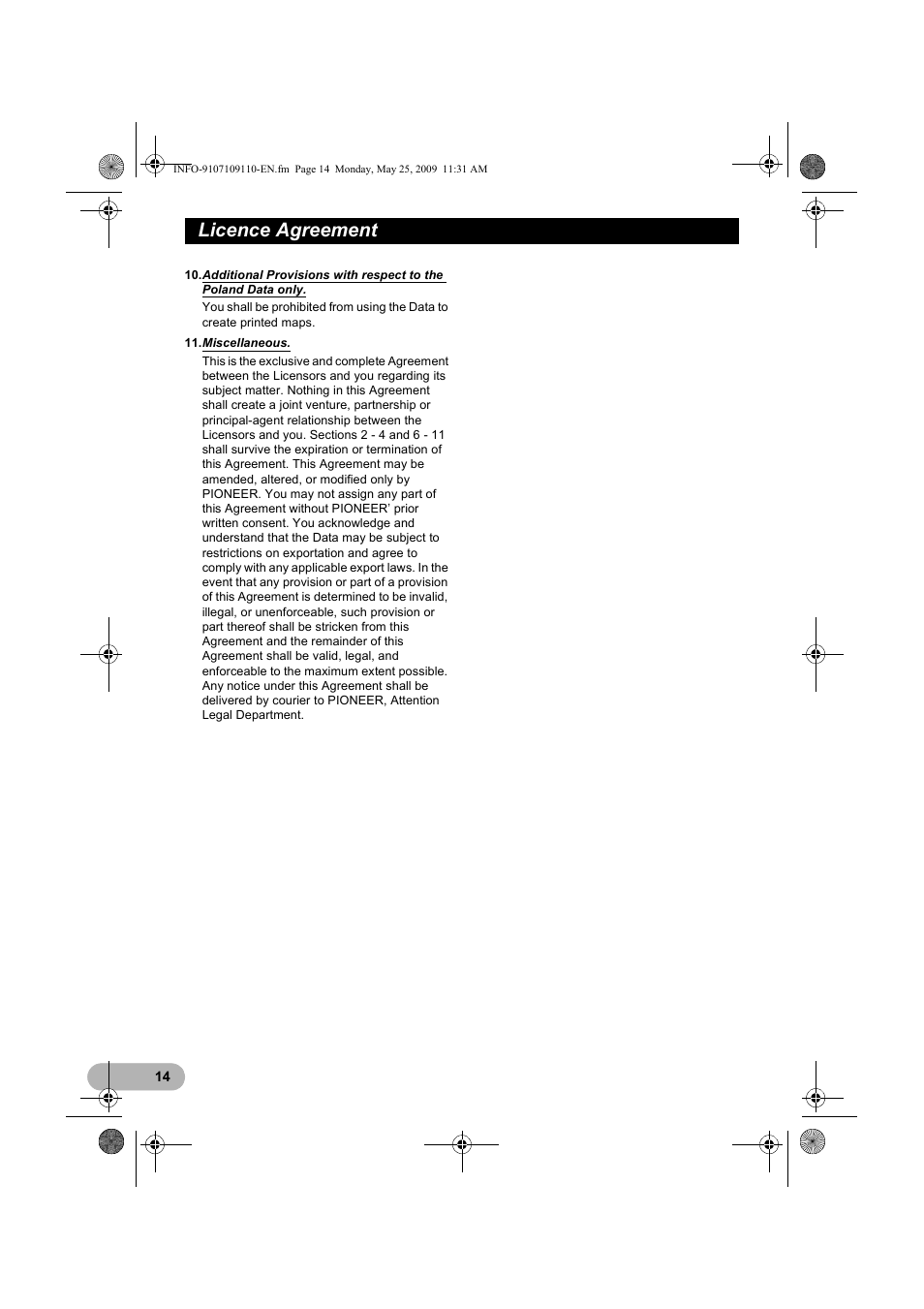 Licence agreement | Pioneer AVIC-F9110BT User Manual | Page 14 / 24