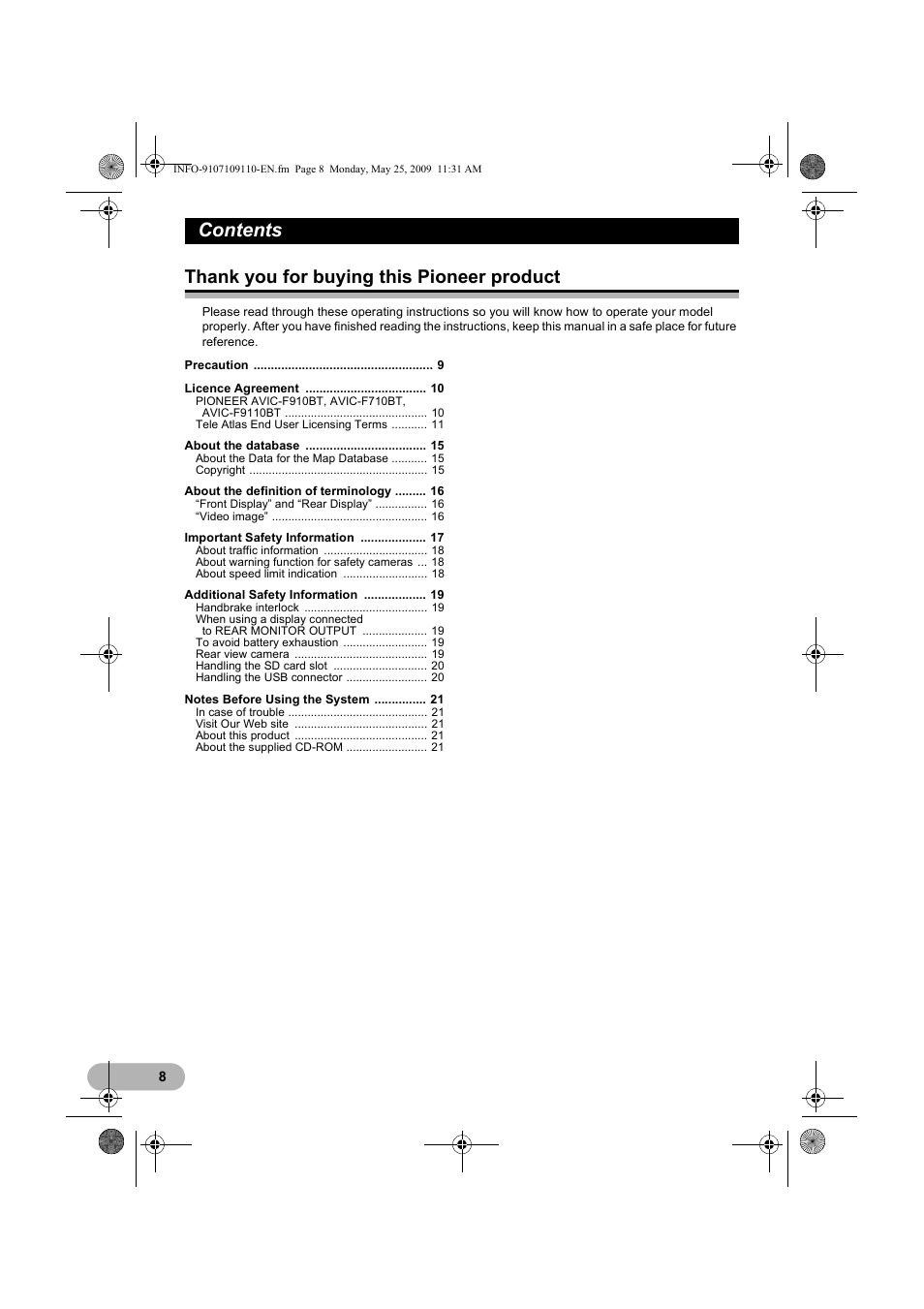 Pioneer AVIC-F9110BT User Manual | Page 8 / 24