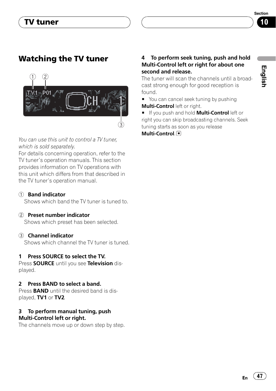 Tv tuner, Watching the tv tuner 47, Watching the tv tuner | Pioneer DEH-P80MP User Manual | Page 47 / 155