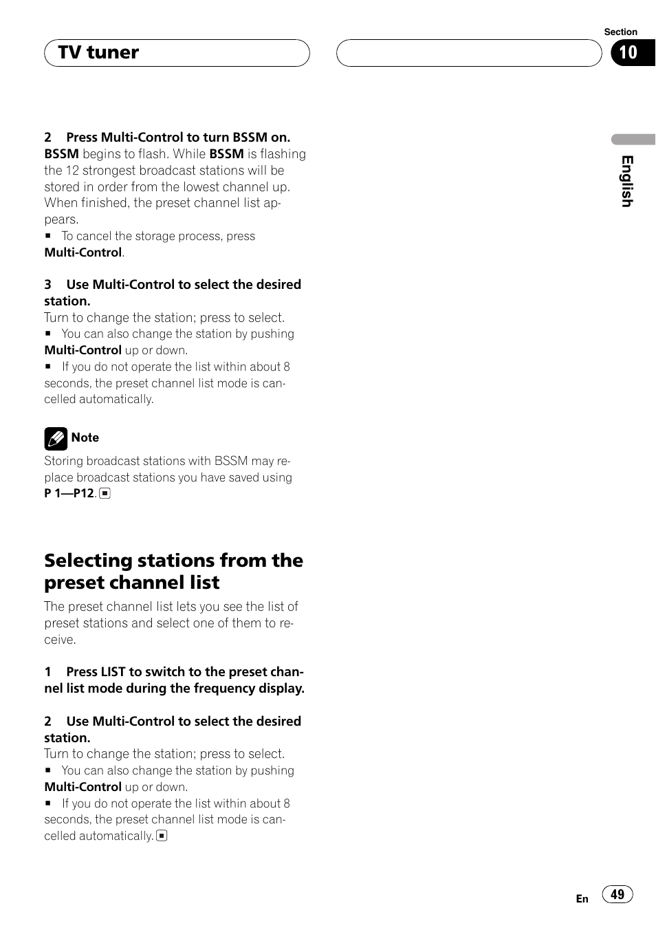 Selecting stations from the preset channel, List 49, Selecting stations from the preset channel list | Tv tuner | Pioneer DEH-P80MP User Manual | Page 49 / 155