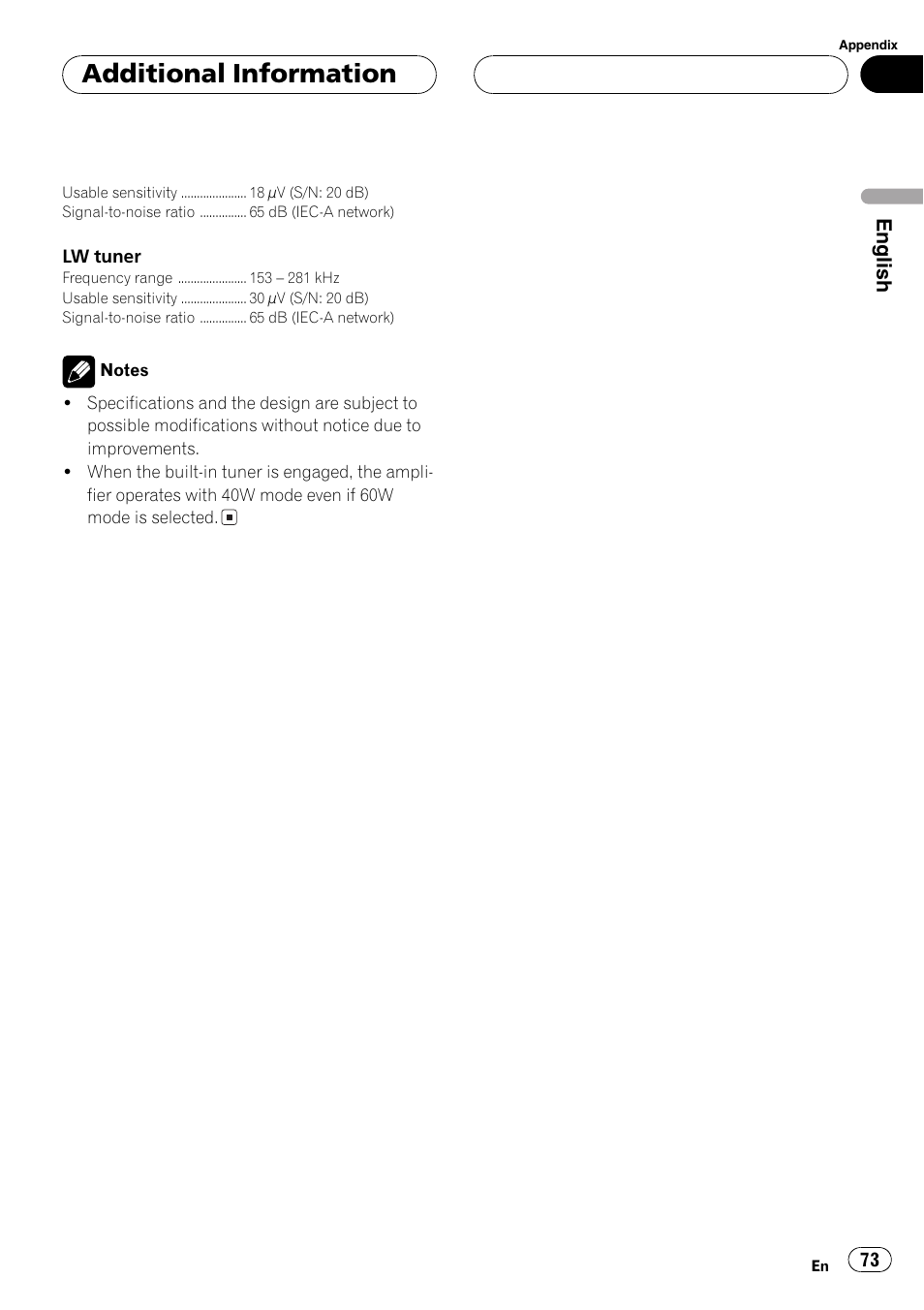 Additional information, English | Pioneer DEH-P80MP User Manual | Page 73 / 155