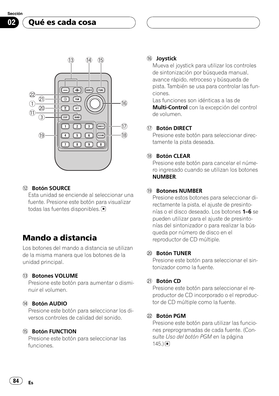 Mando a distancia 84, Mando a distancia, Qué es cada cosa | Pioneer DEH-P80MP User Manual | Page 84 / 155