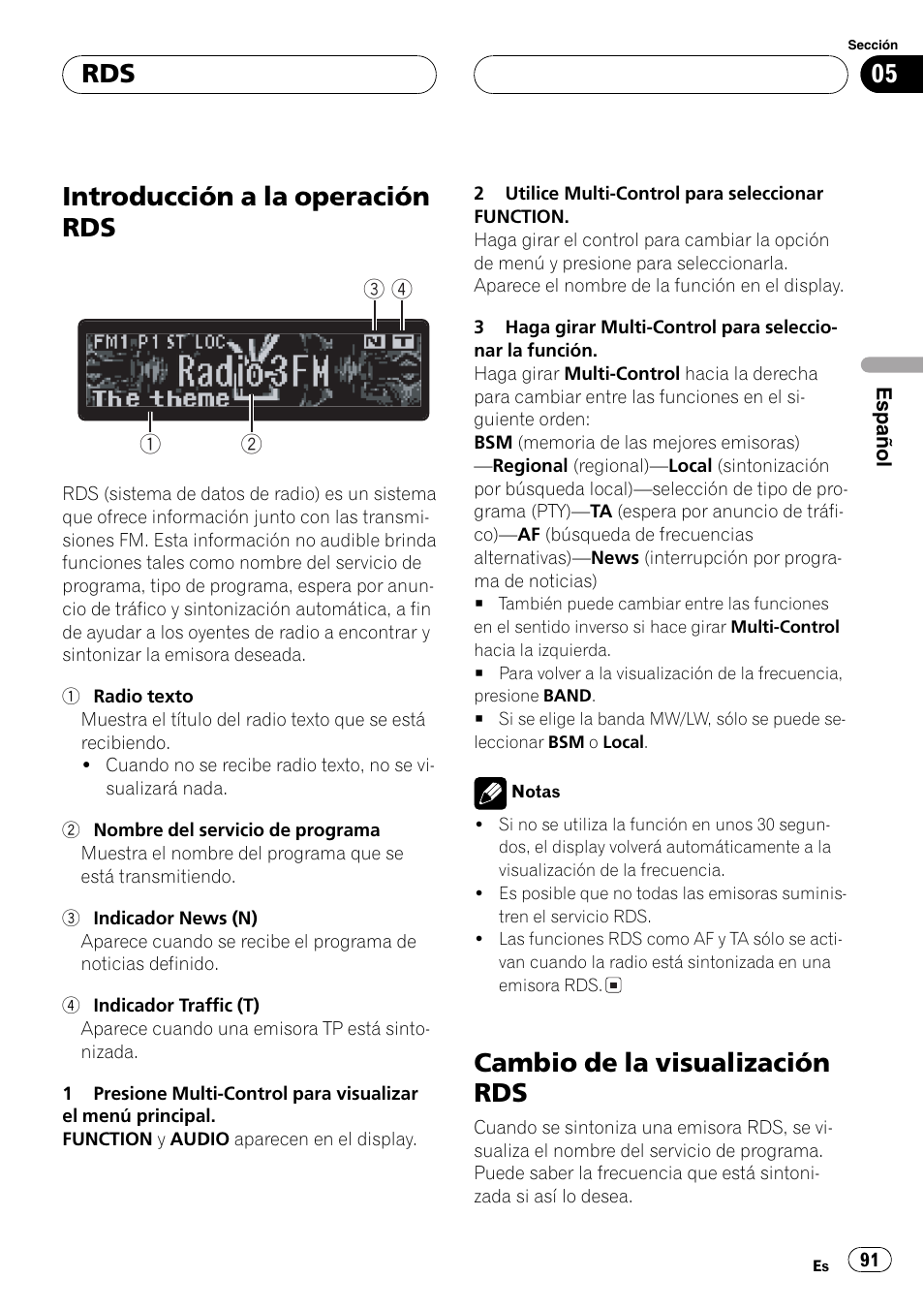 Introducción a la operación rds 91, Cambio de la visualización rds 91, Introducción a la operación rds | Cambio de la visualización rds | Pioneer DEH-P80MP User Manual | Page 91 / 155