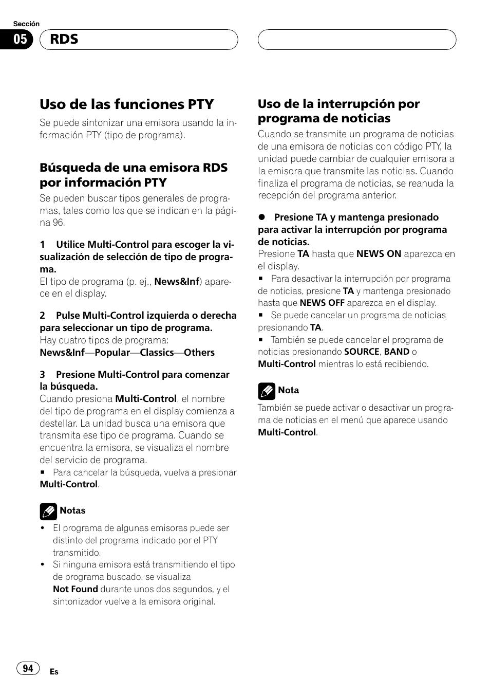 Uso de las funciones pty 94, Búsqueda de una emisora rds por, Información pty 94 | Uso de la interrupción por programa, De noticias 94, Uso de las funciones pty, Búsqueda de una emisora rds por información pty, Uso de la interrupción por programa de noticias | Pioneer DEH-P80MP User Manual | Page 94 / 155