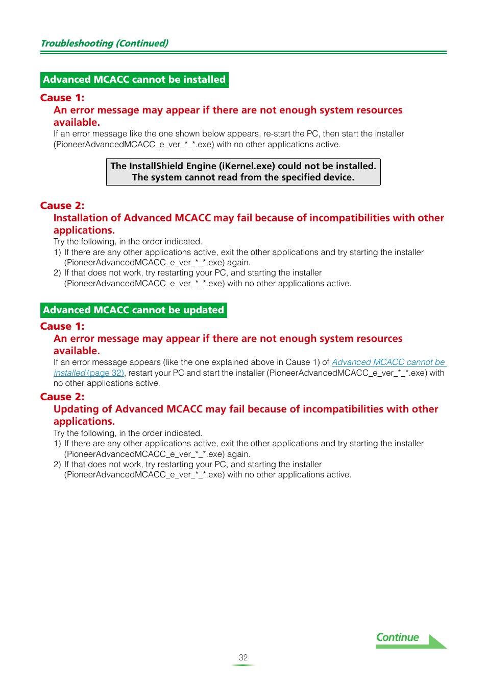 If an error occurs when you double click, Continue | Pioneer VSX-920-K User Manual | Page 32 / 35