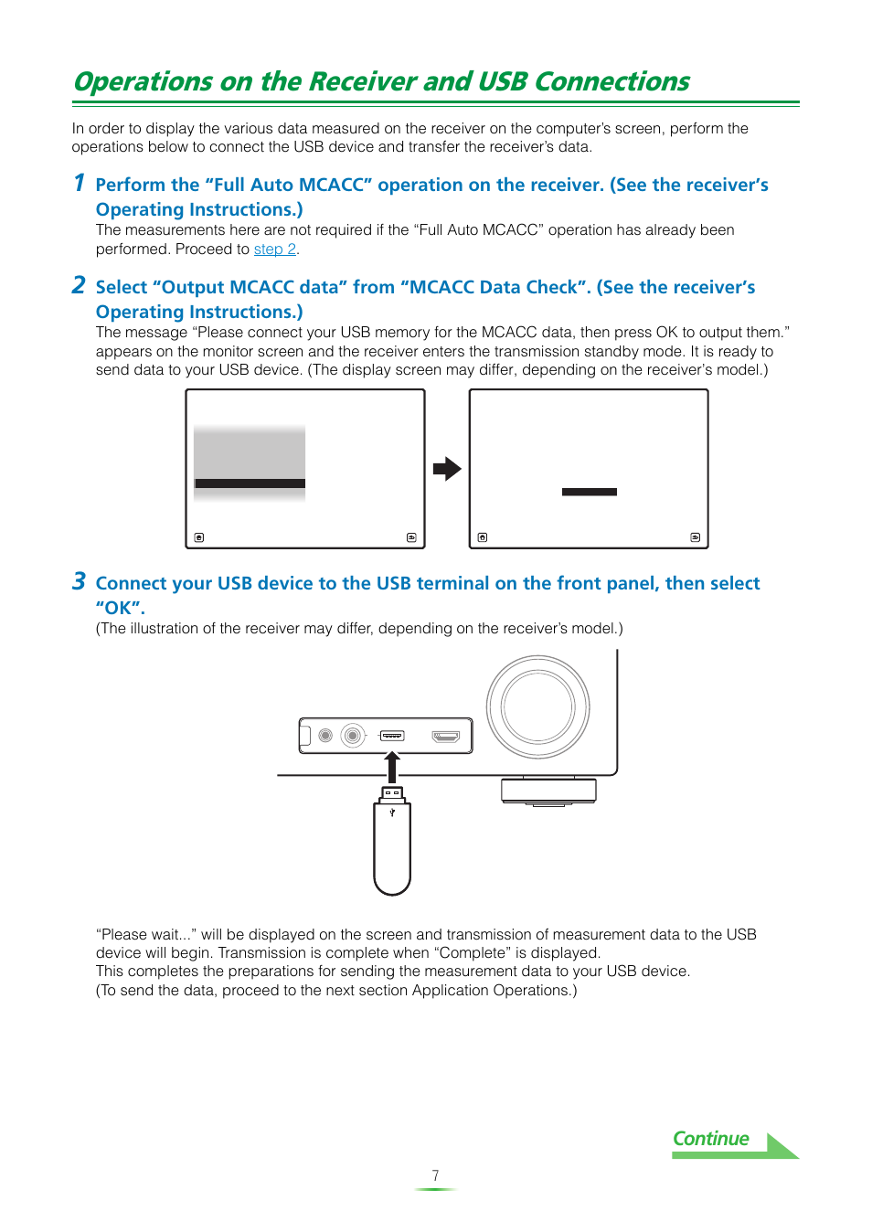 Operations on the receiver and usb connections, Continue | Pioneer VSX-920-K User Manual | Page 7 / 35