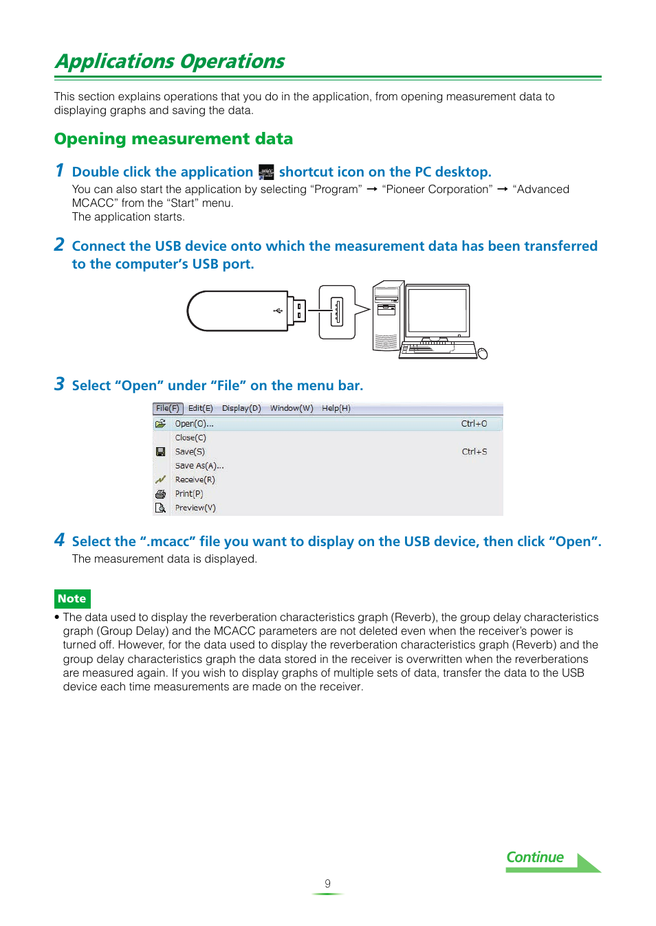 Applications operations, Opening measurement data | Pioneer VSX-920-K User Manual | Page 9 / 35