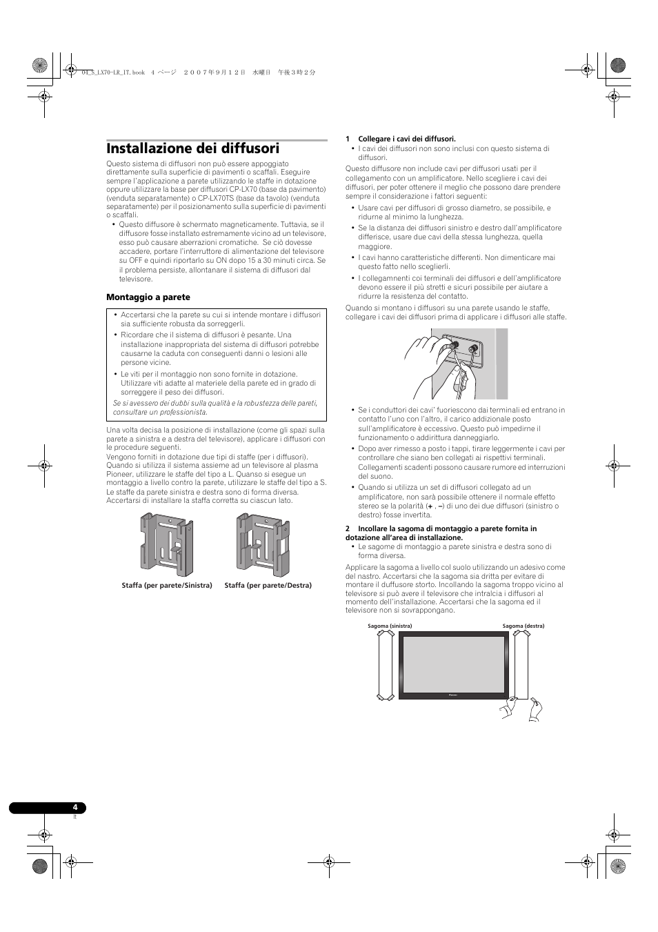Installazione dei diffusori | Pioneer S-LX70-LR User Manual | Page 22 / 76