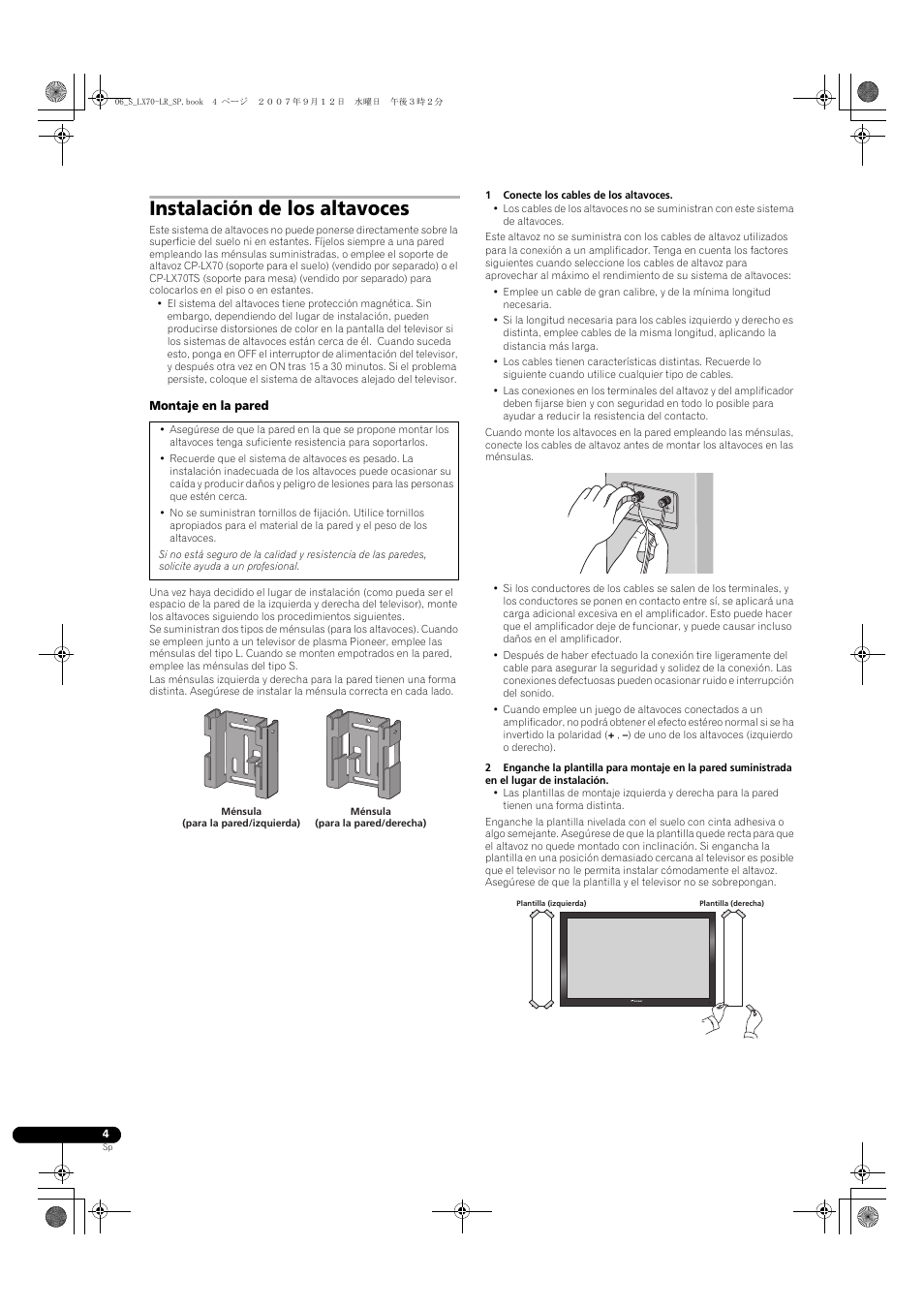 Instalación de los altavoces | Pioneer S-LX70-LR User Manual | Page 34 / 76