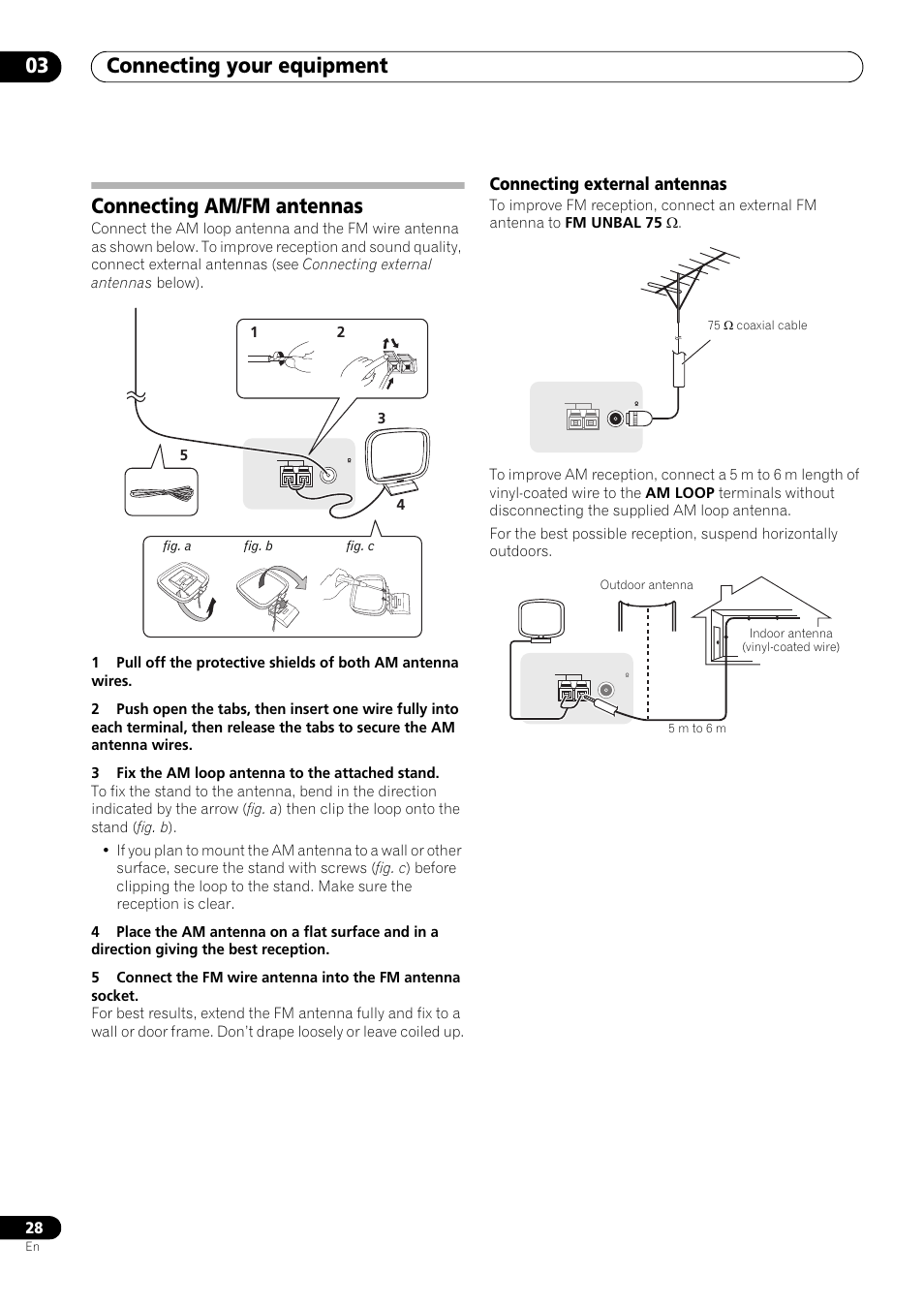 Connecting am/fm antennas, Connecting external antennas, Connecting your equipment 03 | Pioneer VSX-LX53 User Manual | Page 28 / 110