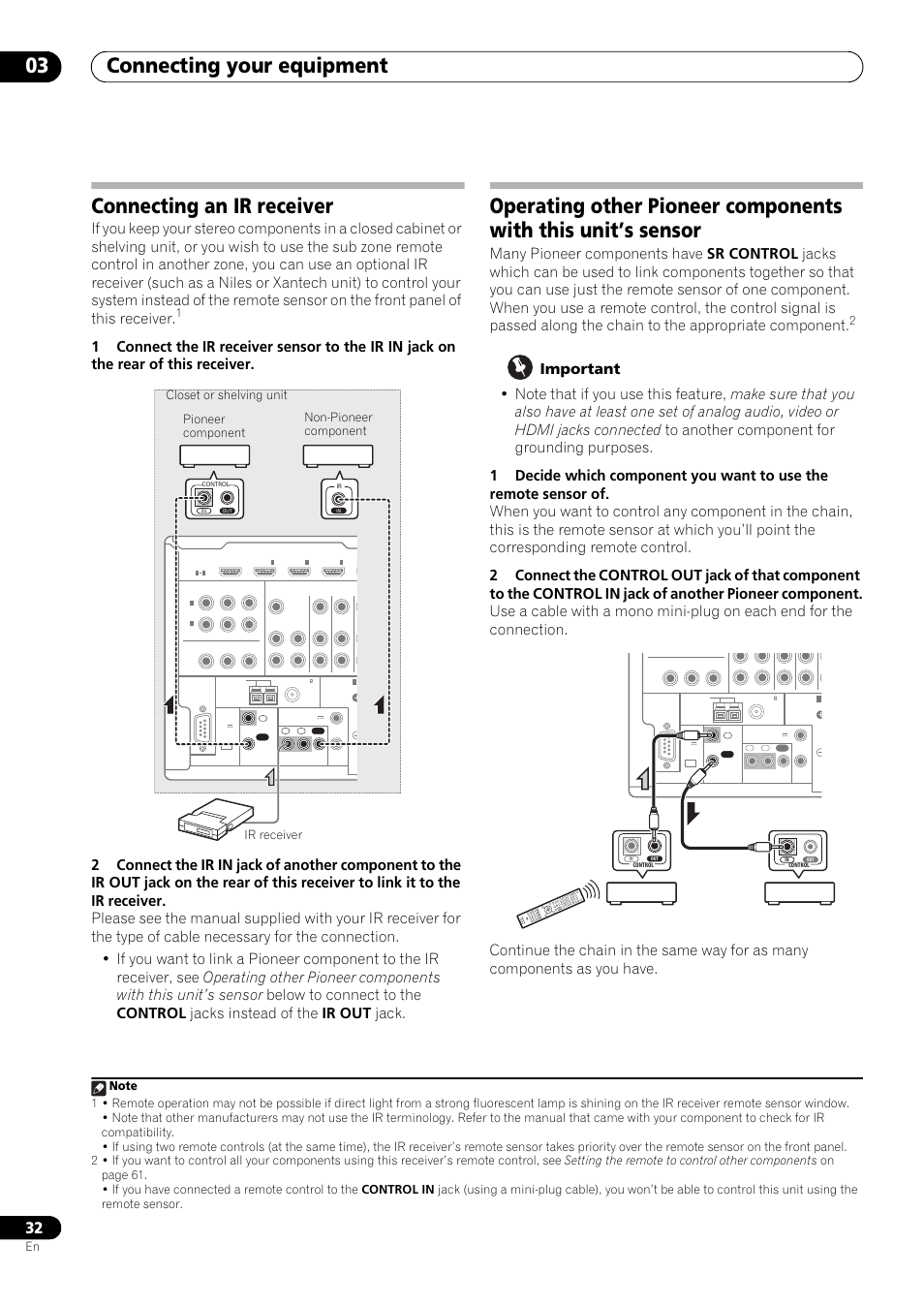 Connecting an ir receiver, Connecting your equipment 03 | Pioneer VSX-LX53 User Manual | Page 32 / 110