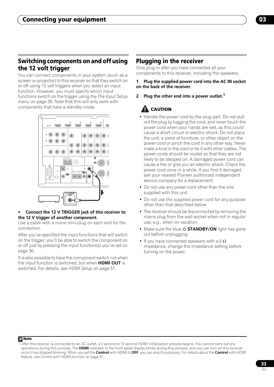 Plugging in the receiver, Connecting your equipment 03 | Pioneer VSX-LX53 User Manual | Page 33 / 110