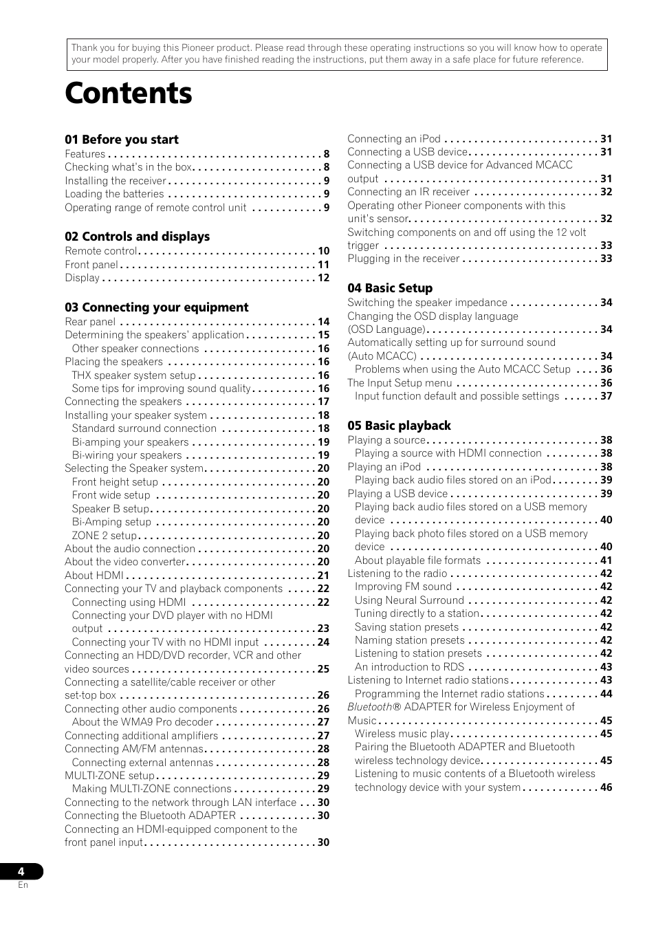 Pioneer VSX-LX53 User Manual | Page 4 / 110