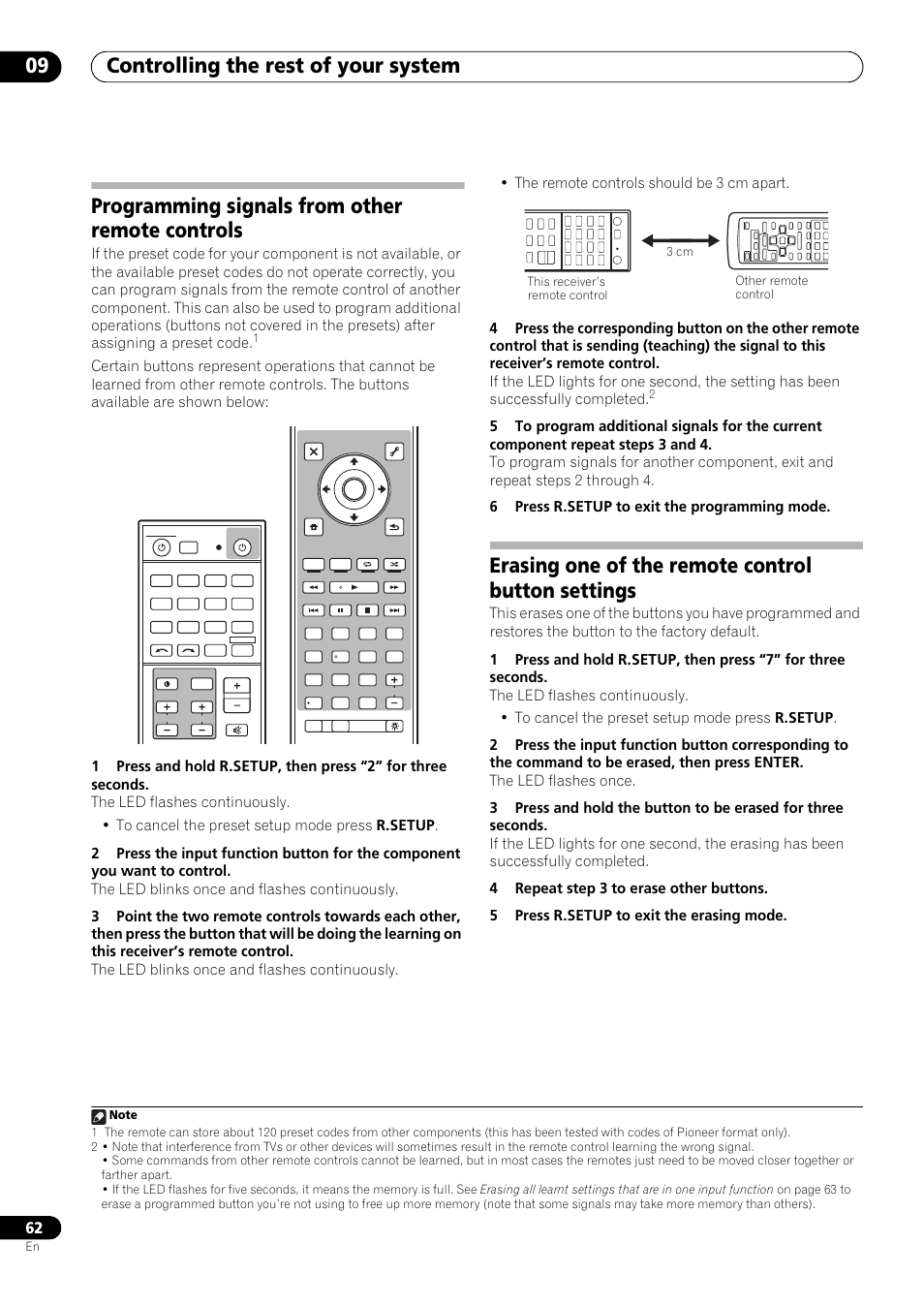 Programming signals from other remote controls, Erasing one of the remote control button settings, Controlling the rest of your system 09 | Pioneer VSX-LX53 User Manual | Page 62 / 110