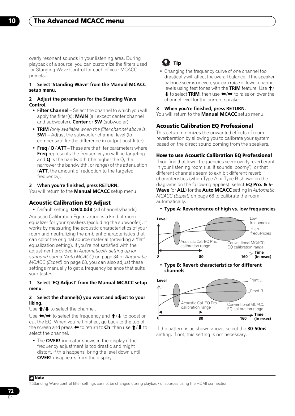 Acoustic calibration eq adjust, Acoustic calibration eq professional, The advanced mcacc menu 10 | Pioneer VSX-LX53 User Manual | Page 72 / 110