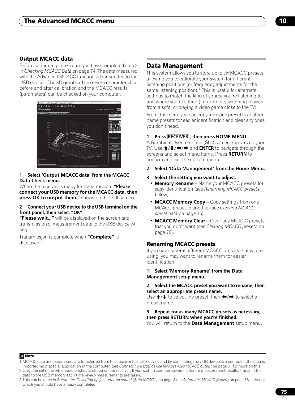 Output mcacc data, Data management, Renaming mcacc presets | The advanced mcacc menu 10 | Pioneer VSX-LX53 User Manual | Page 75 / 110