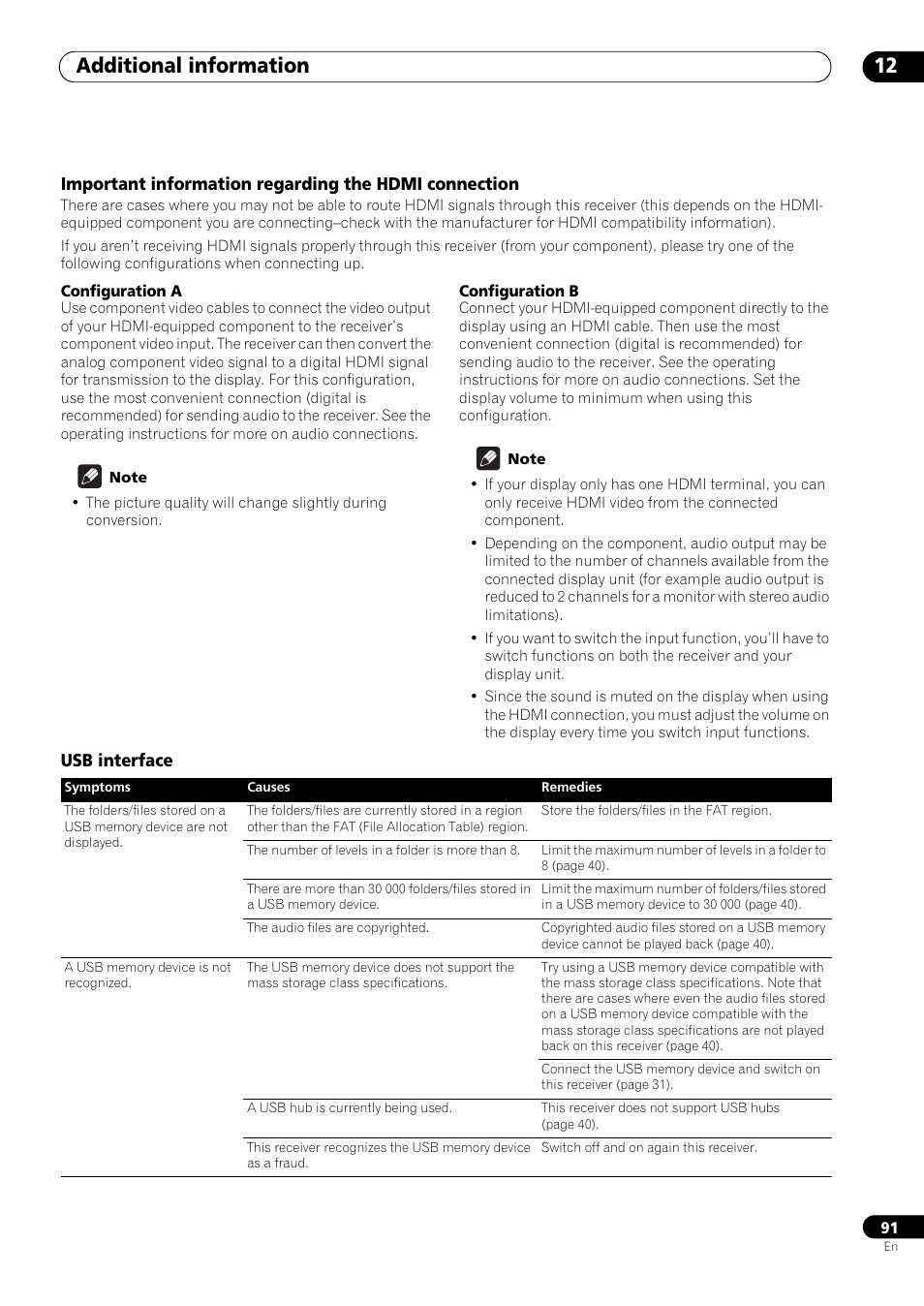 Usb interface, Additional information 12 | Pioneer VSX-LX53 User Manual | Page 91 / 110