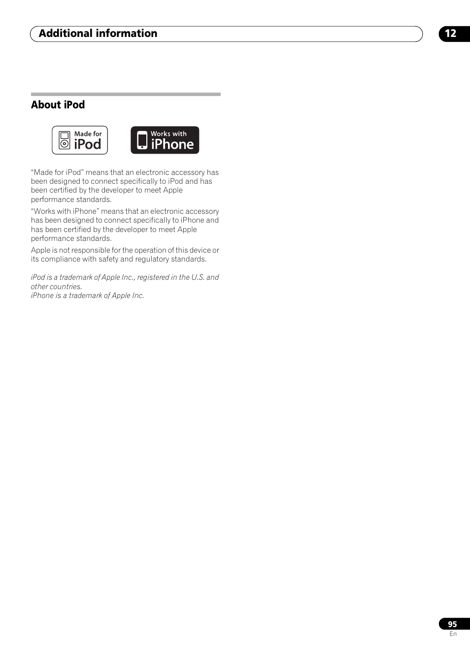 About ipod, Additional information 12 | Pioneer VSX-LX53 User Manual | Page 95 / 110