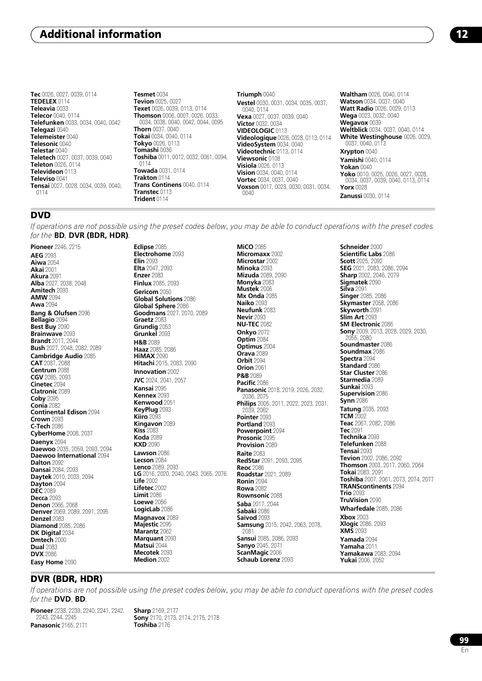 Dvr (bdr, hdr), Additional information 12 | Pioneer VSX-LX53 User Manual | Page 99 / 110