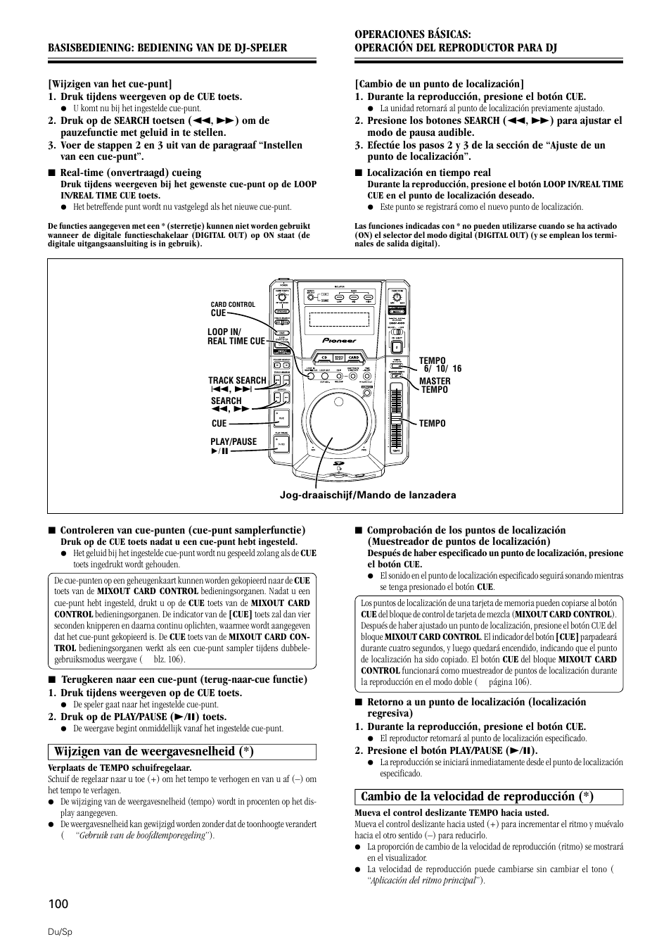 Wijzigen van de weergavesnelheid, Cambio de la velocidad de reproducción, Wijzigen van de weergavesnelheid (*) | Cambio de la velocidad de reproducción (*) | Pioneer DMP-555 User Manual | Page 100 / 120