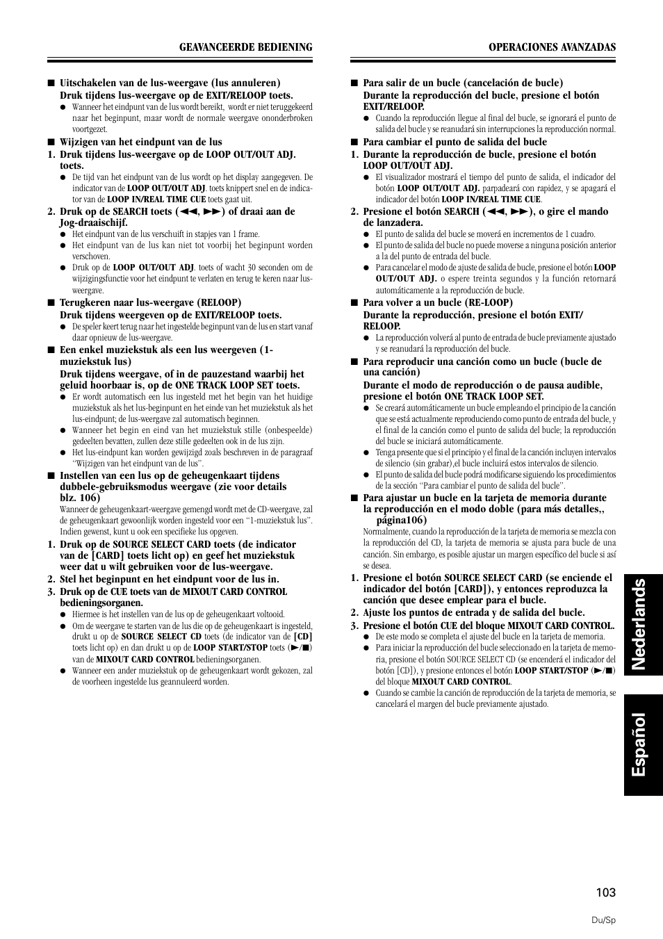 Nederlands español | Pioneer DMP-555 User Manual | Page 103 / 120