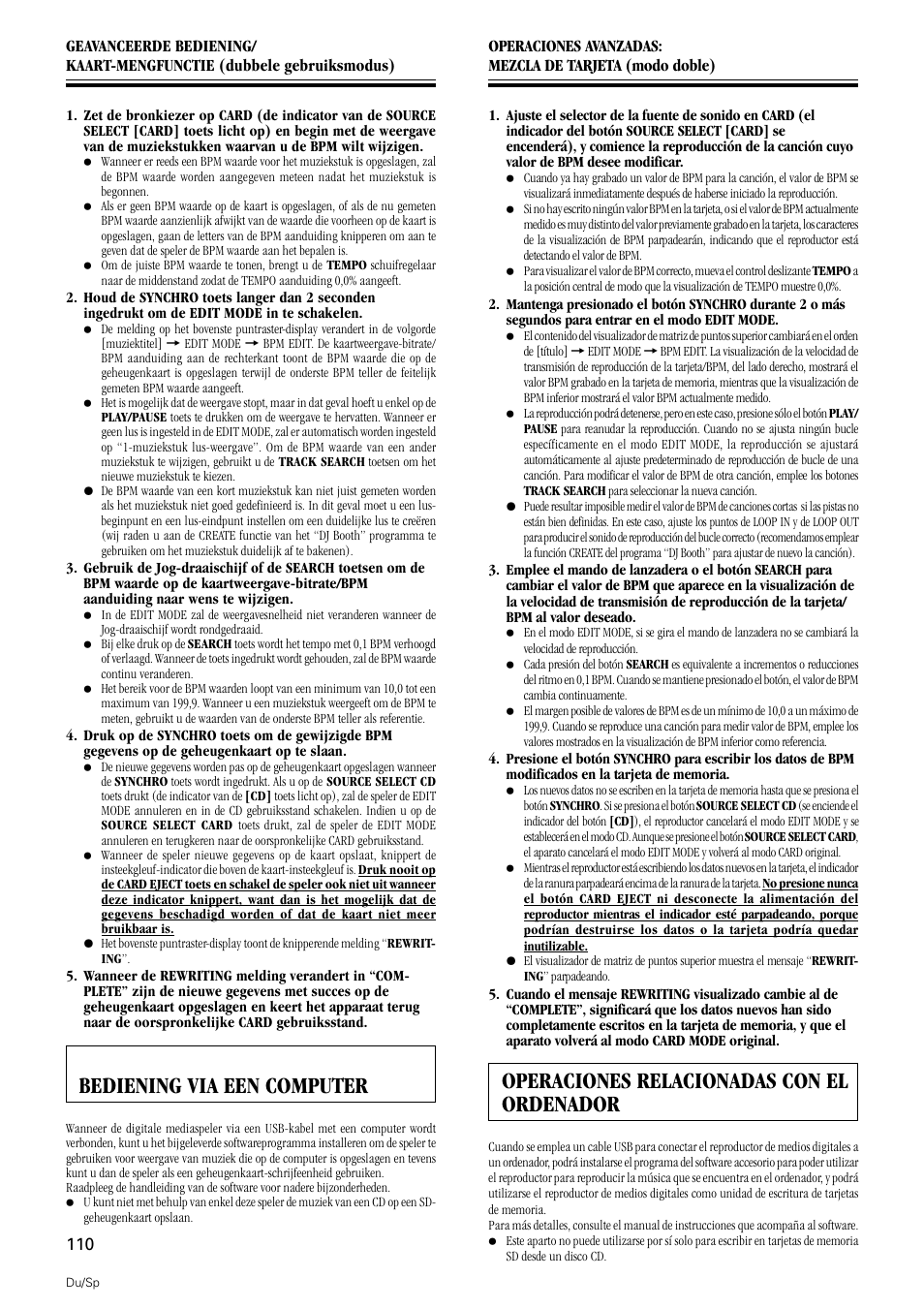 Bediening via een computer, Operaciones relacionadas con el ordenador | Pioneer DMP-555 User Manual | Page 110 / 120