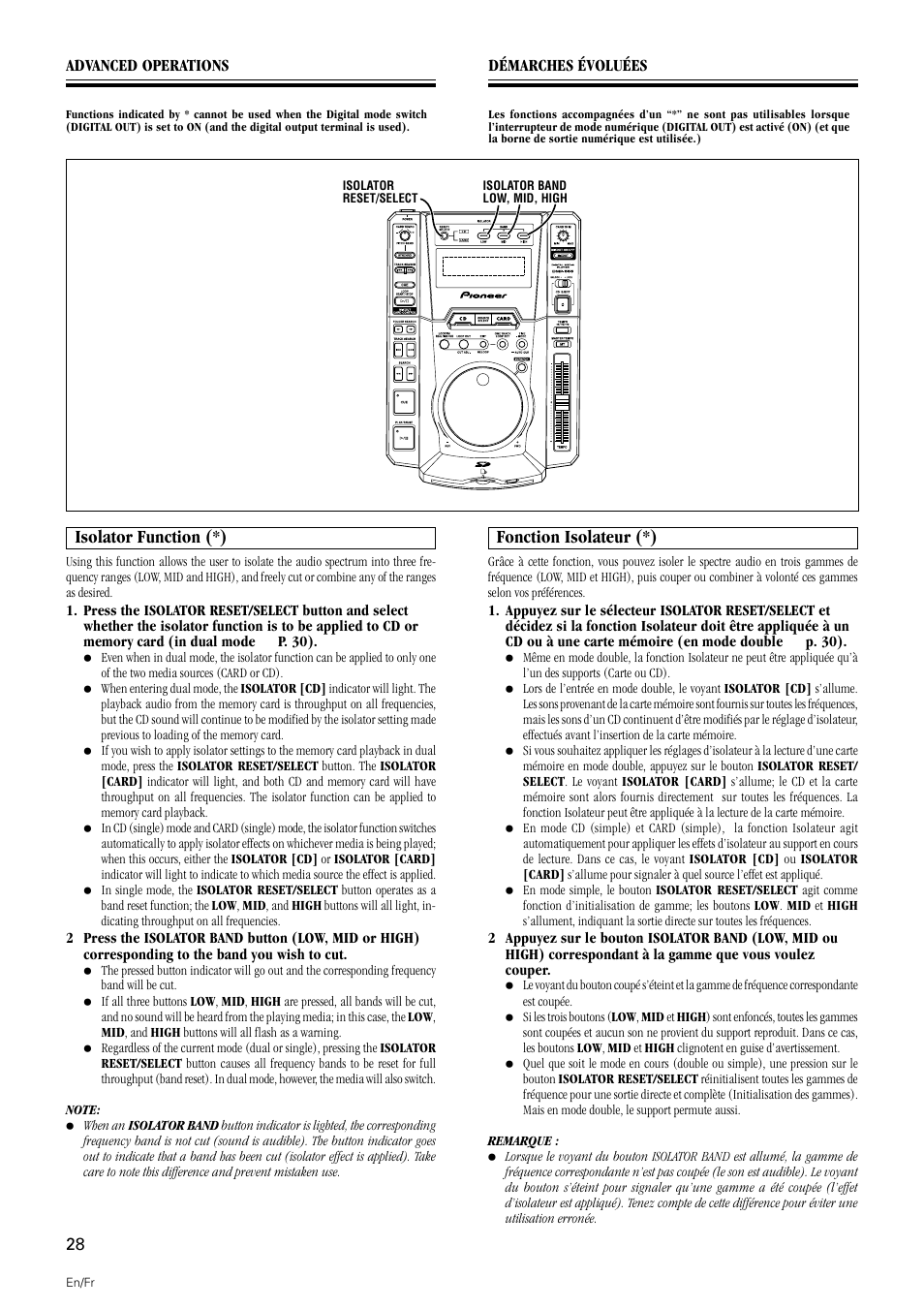 Isolator function, Isolator function (*), Fonction isolateur (*) | Pioneer DMP-555 User Manual | Page 28 / 120