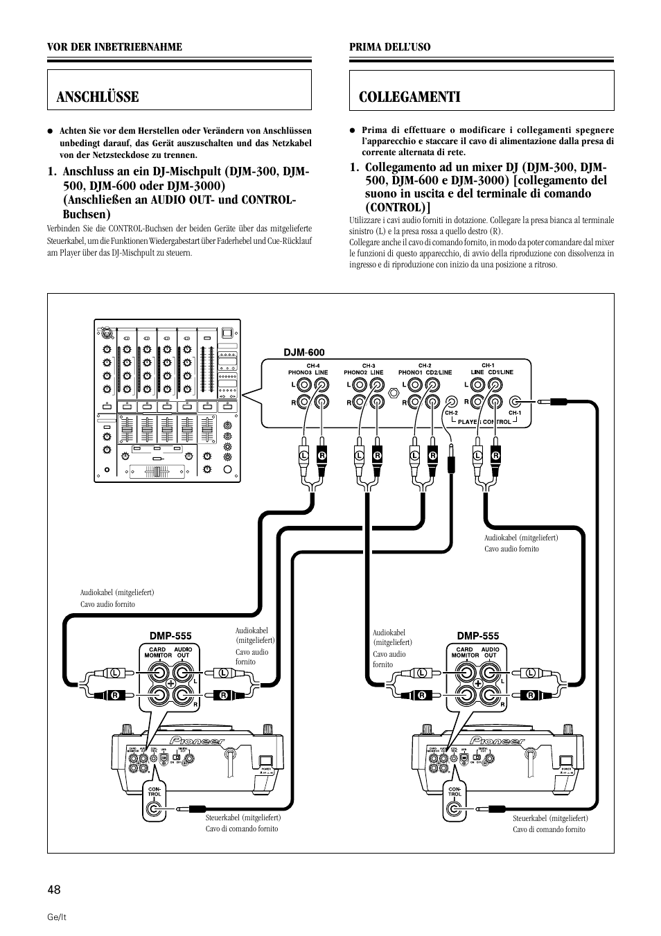 Anschlüsse, Collegamenti | Pioneer DMP-555 User Manual | Page 48 / 120