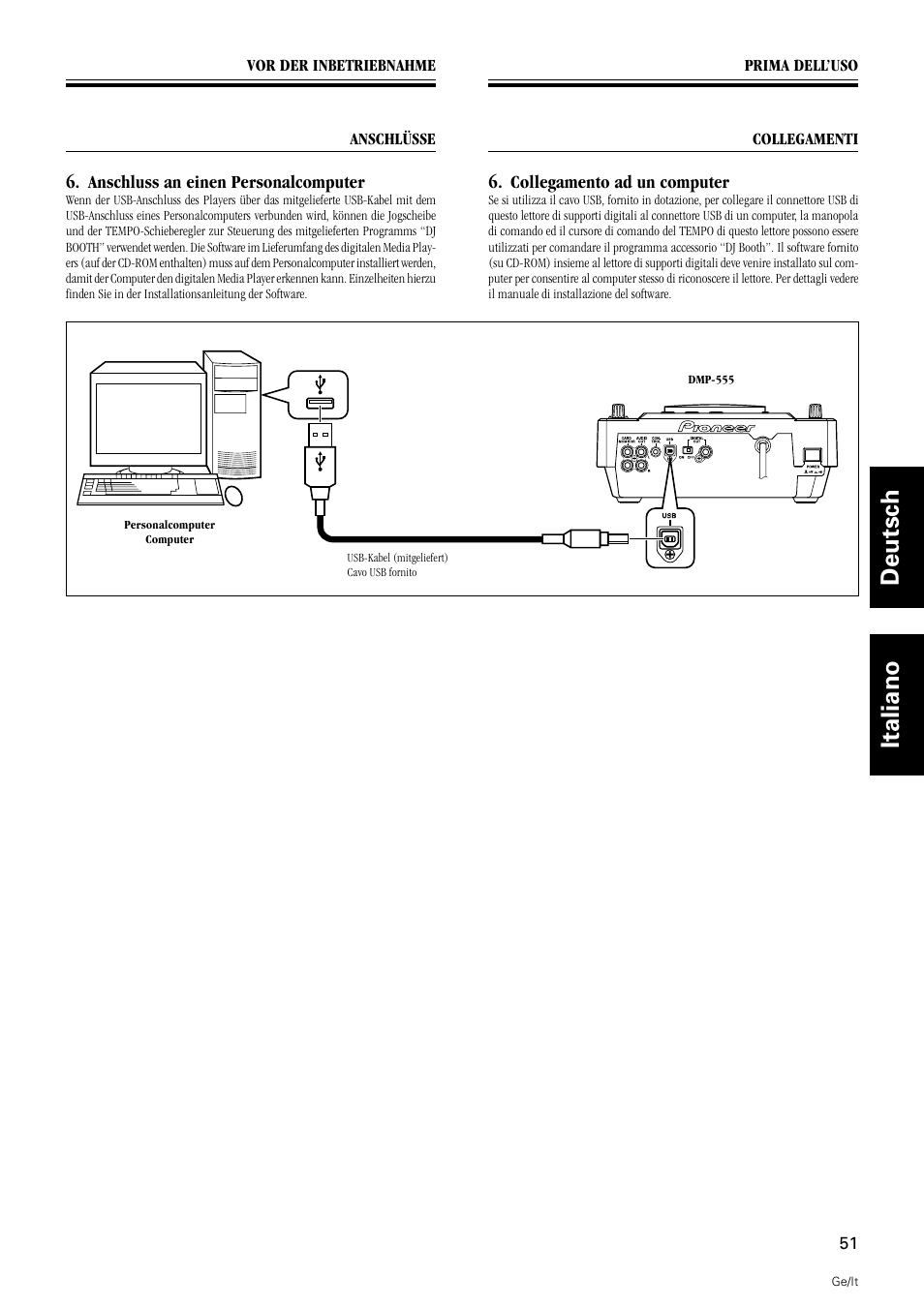 Deutsch italiano | Pioneer DMP-555 User Manual | Page 51 / 120