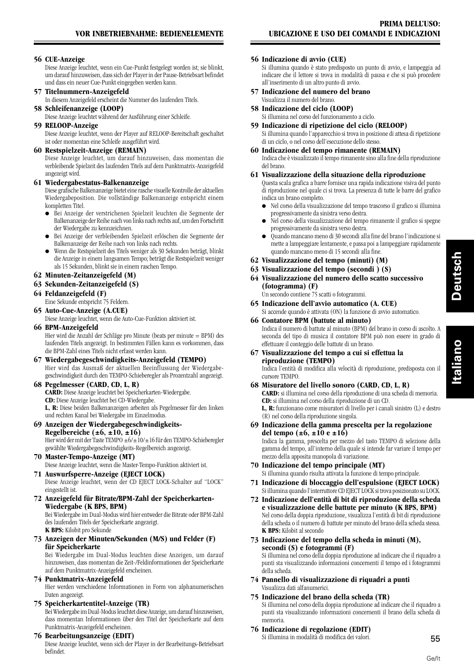 Deutsch italiano | Pioneer DMP-555 User Manual | Page 55 / 120