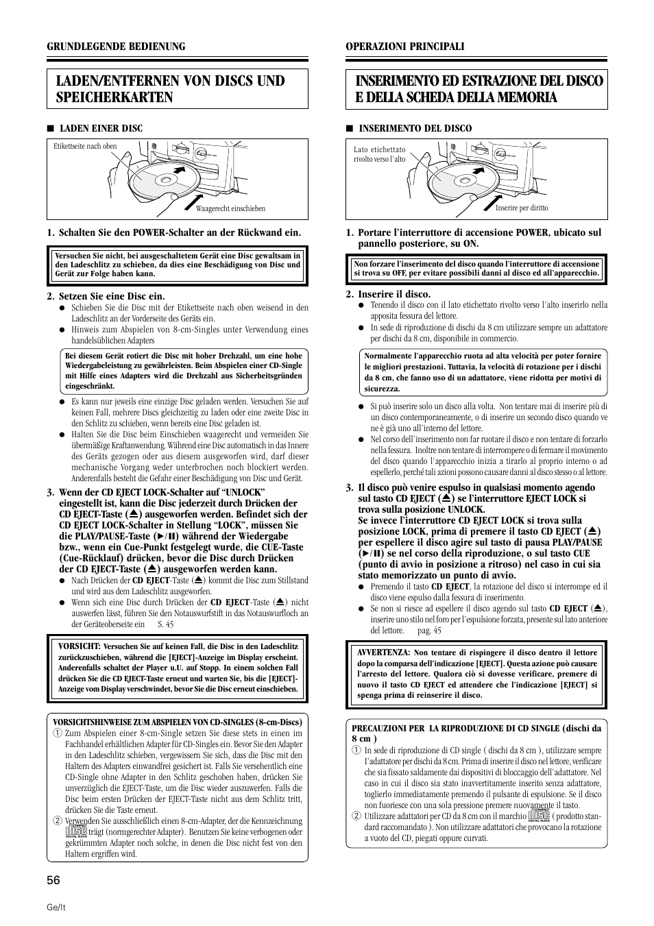 Laden/entfernen von discs und speicherkarten | Pioneer DMP-555 User Manual | Page 56 / 120