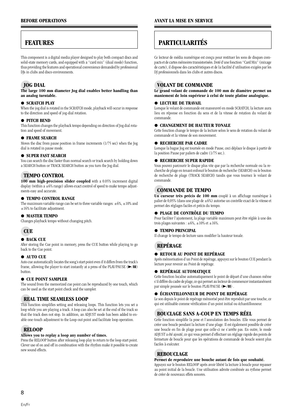Features, Features particularités | Pioneer DMP-555 User Manual | Page 8 / 120