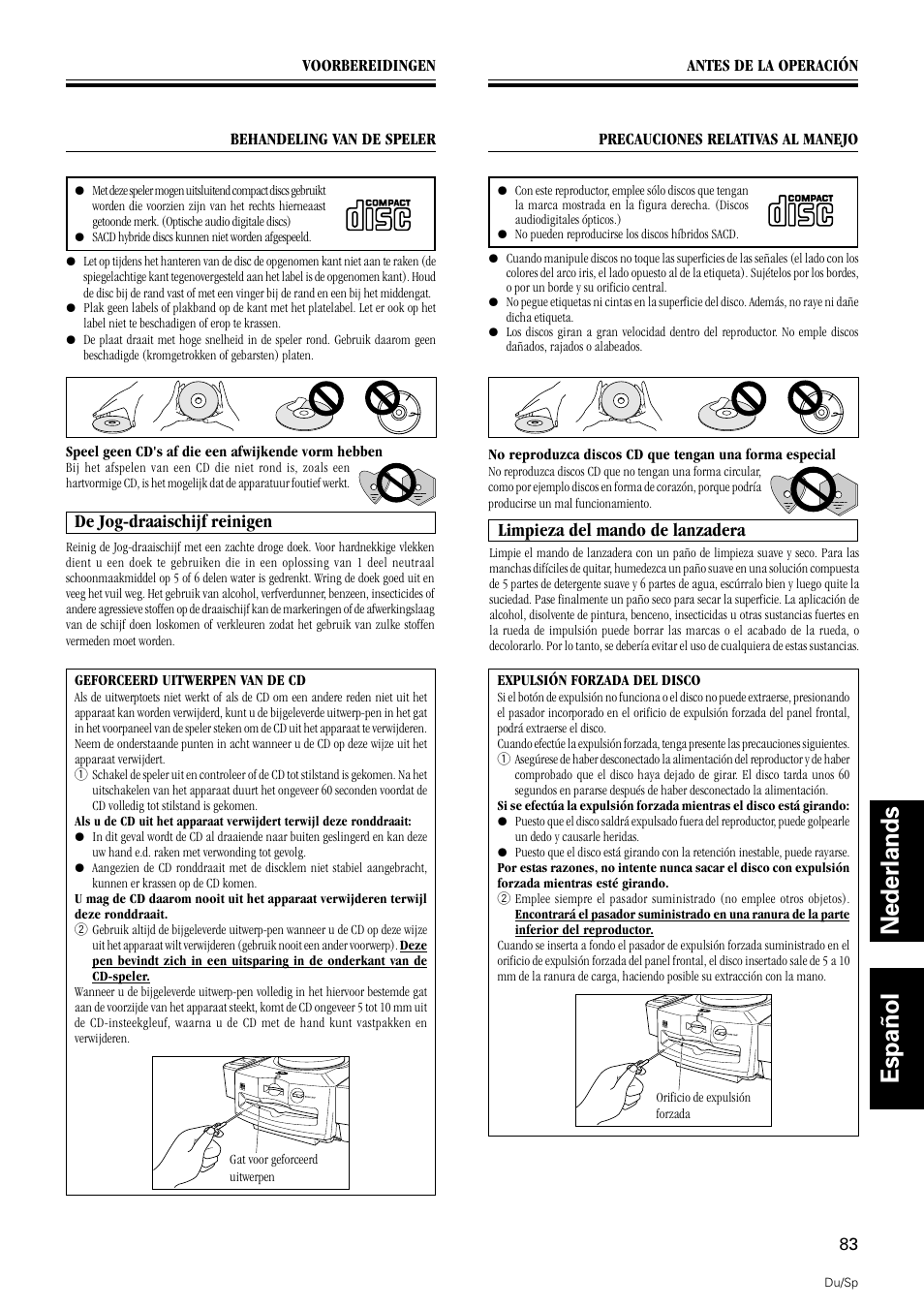 Nederlands español, De jog-draaischijf reinigen, Limpieza del mando de lanzadera | Pioneer DMP-555 User Manual | Page 83 / 120