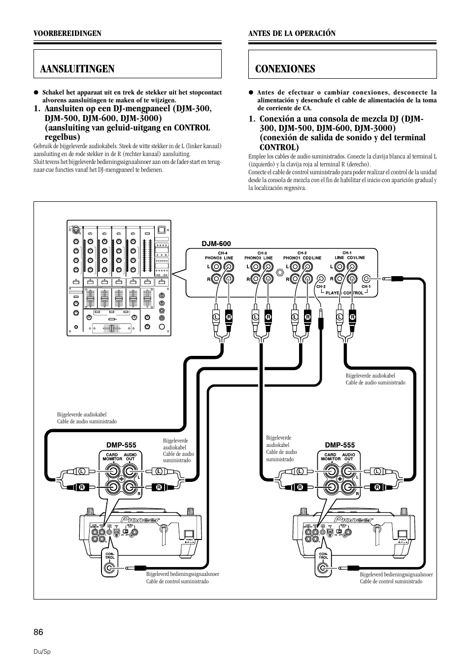 Aansluitingen, Conexiones | Pioneer DMP-555 User Manual | Page 86 / 120
